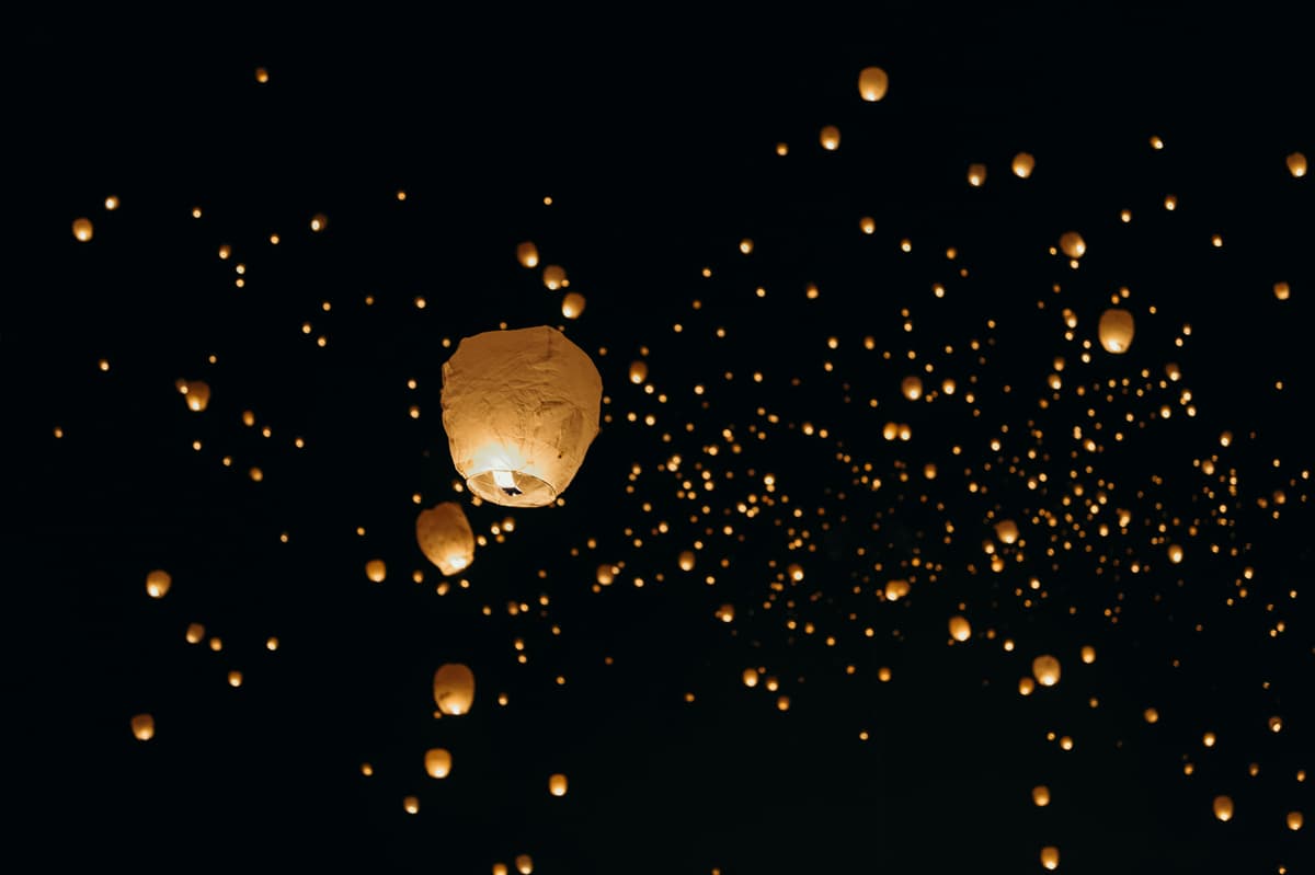 Sky lanterns at night